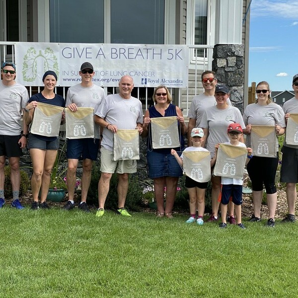 Tim Monds surrounded by family and friends as they kicked off their Give a Breath walk in support of lung cancer research.